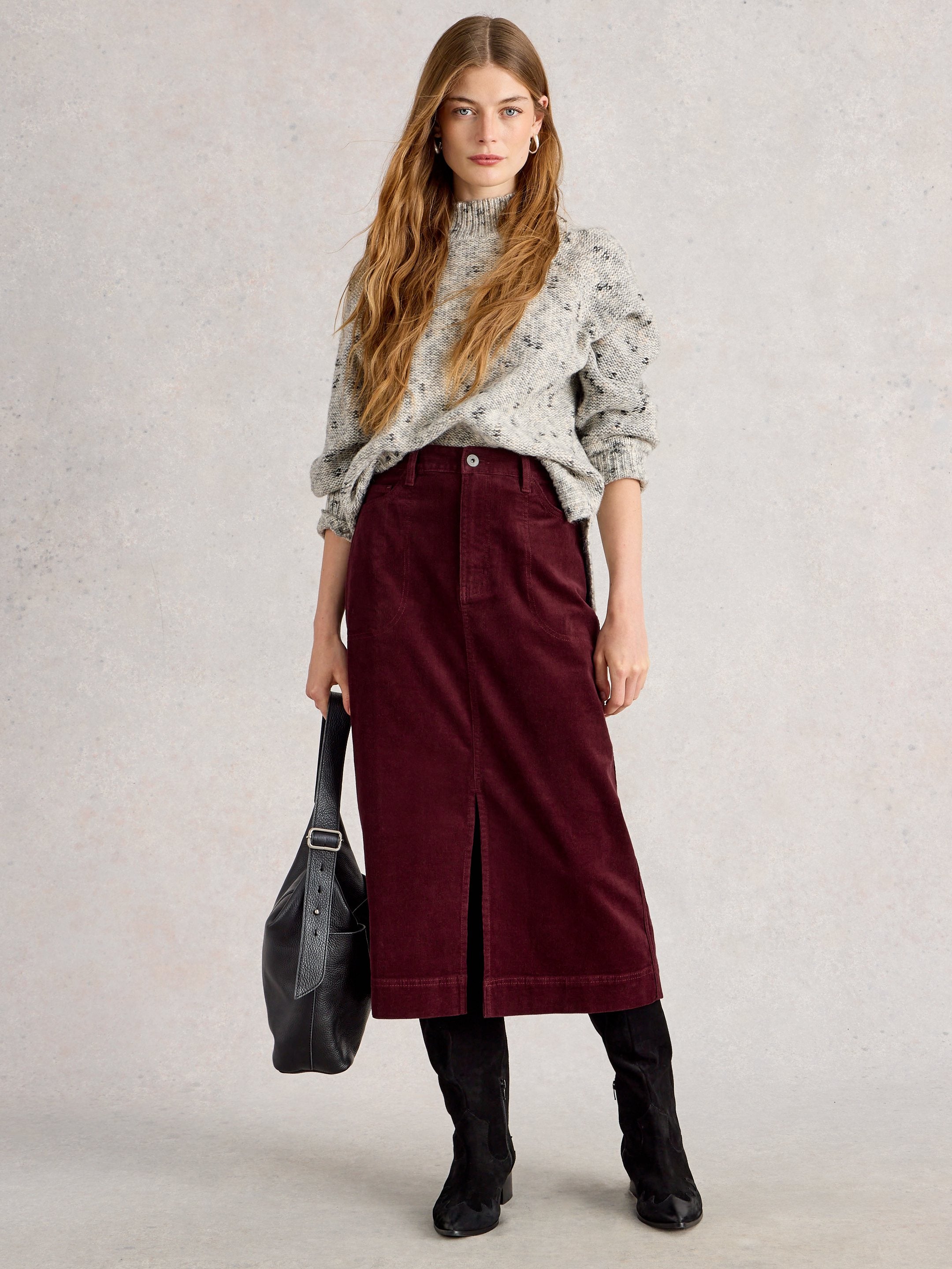 Tia cord midi skirt -Plum