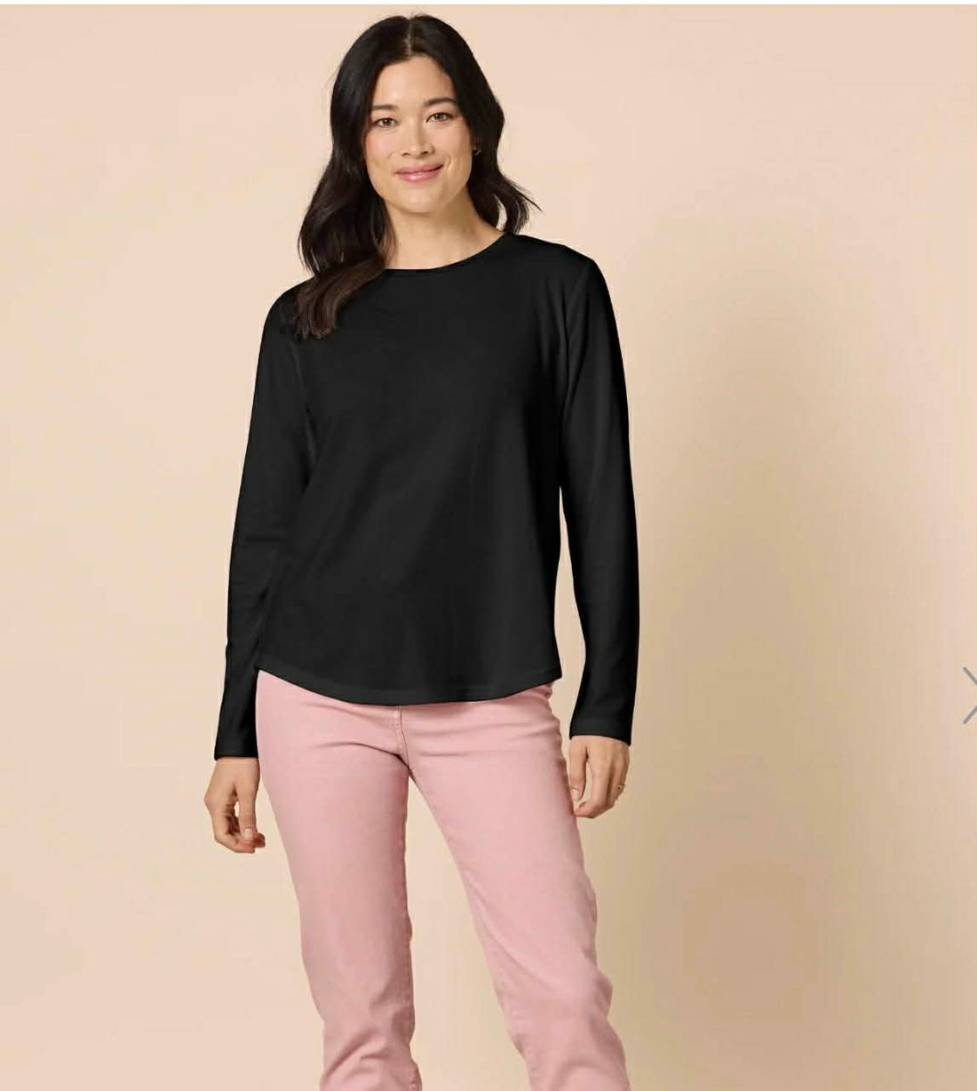 Brushed Cotton Crew Neck Tee- Black