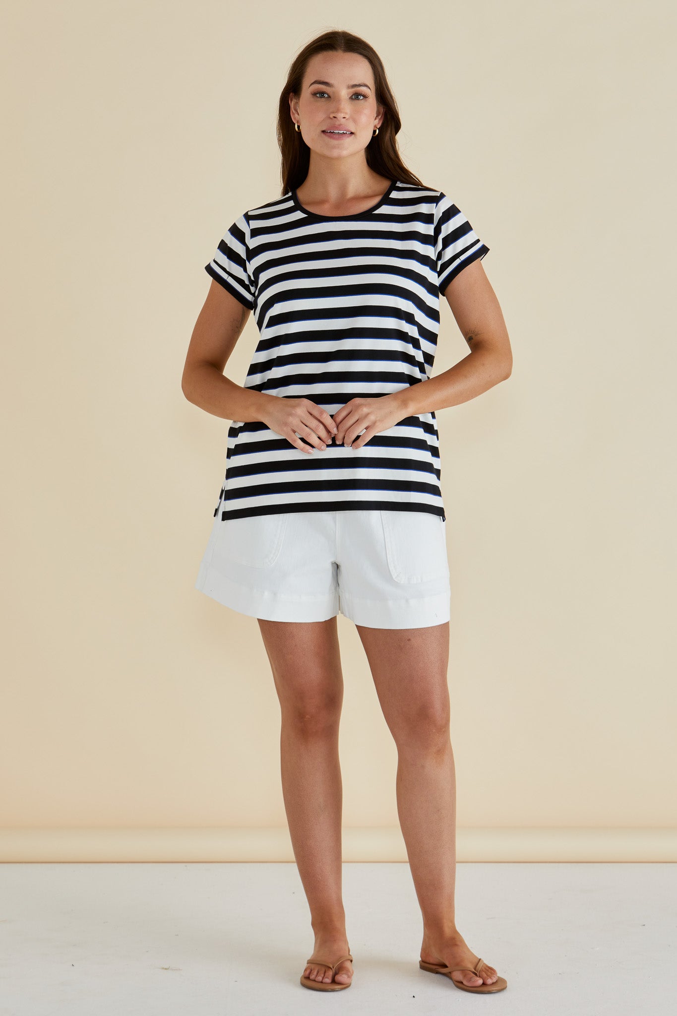 Caia Crew Tee blue/black stripe