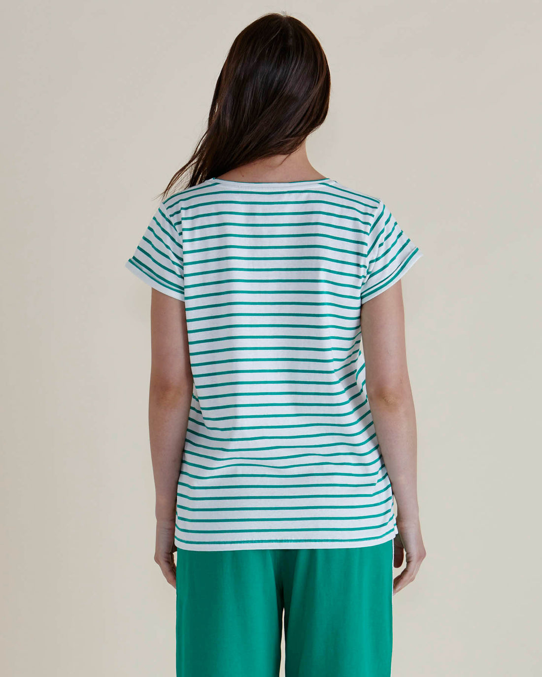 Caia Crew Tee Green Stripe