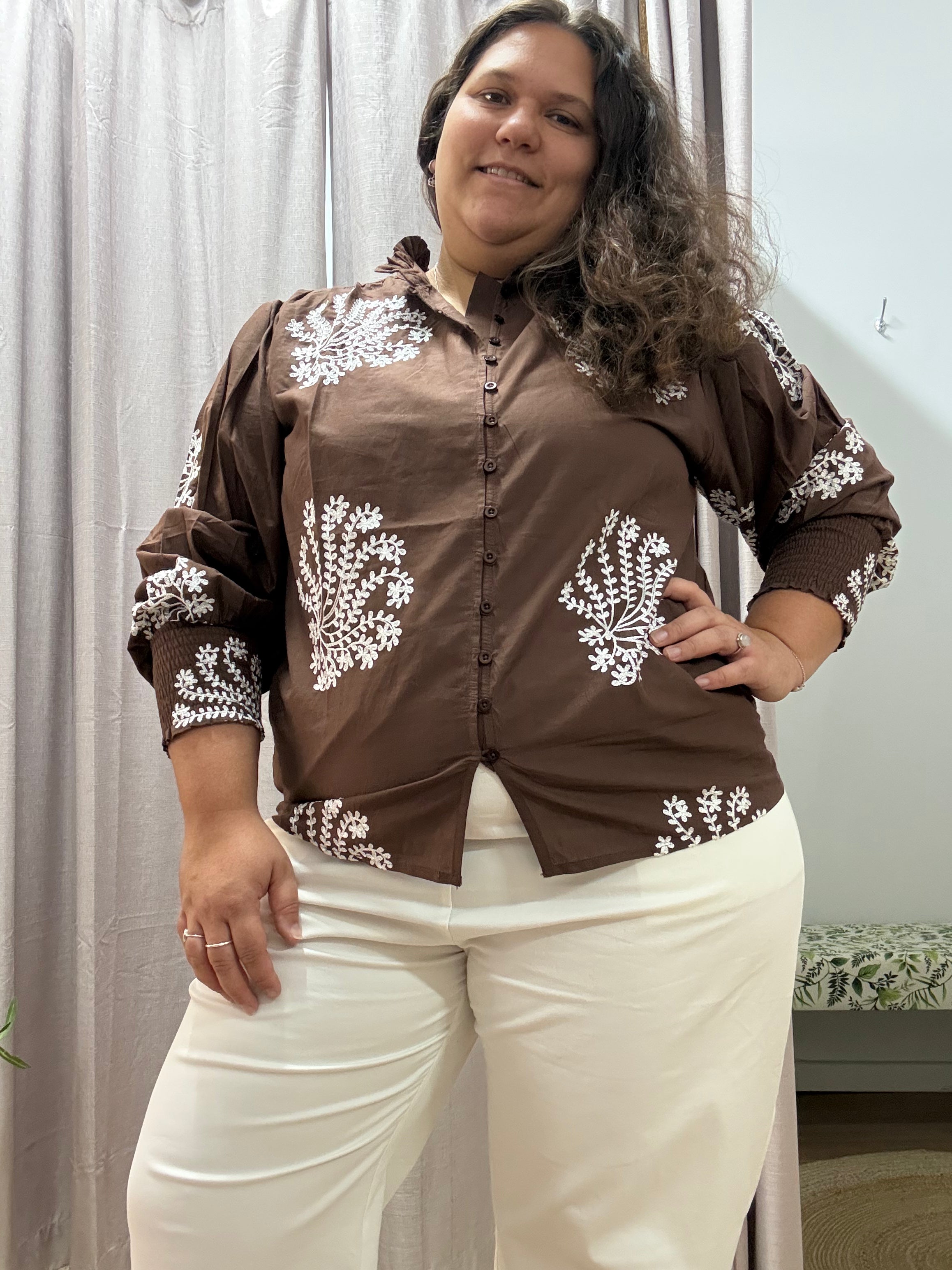 Chocolate Embroidered Blouse