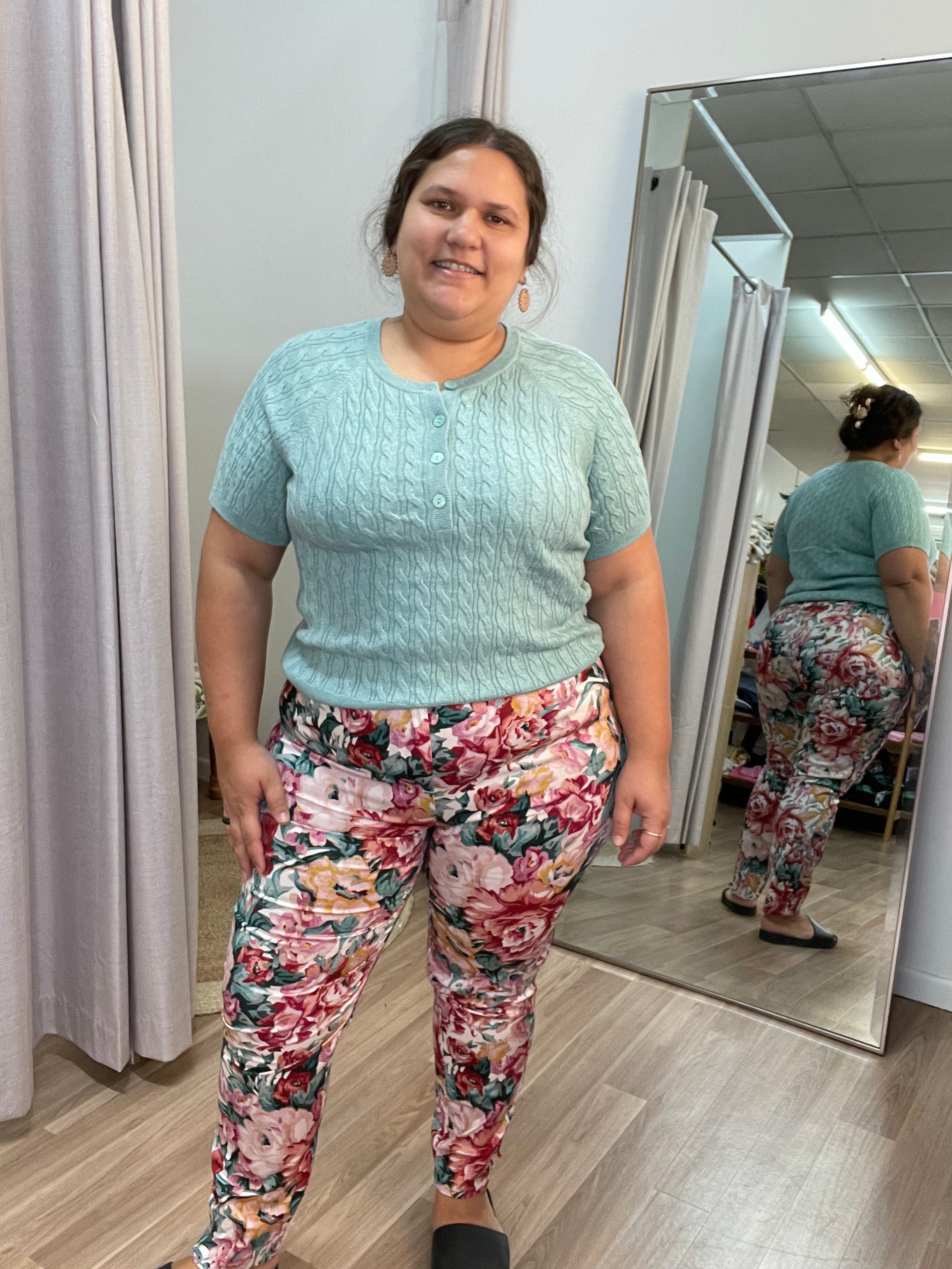 Cable short sleeve top seaglass