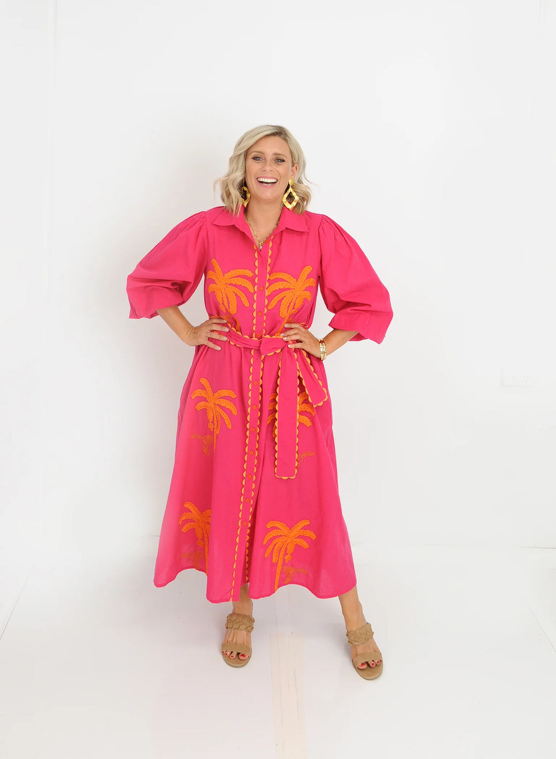 Large Palm Pink Dress