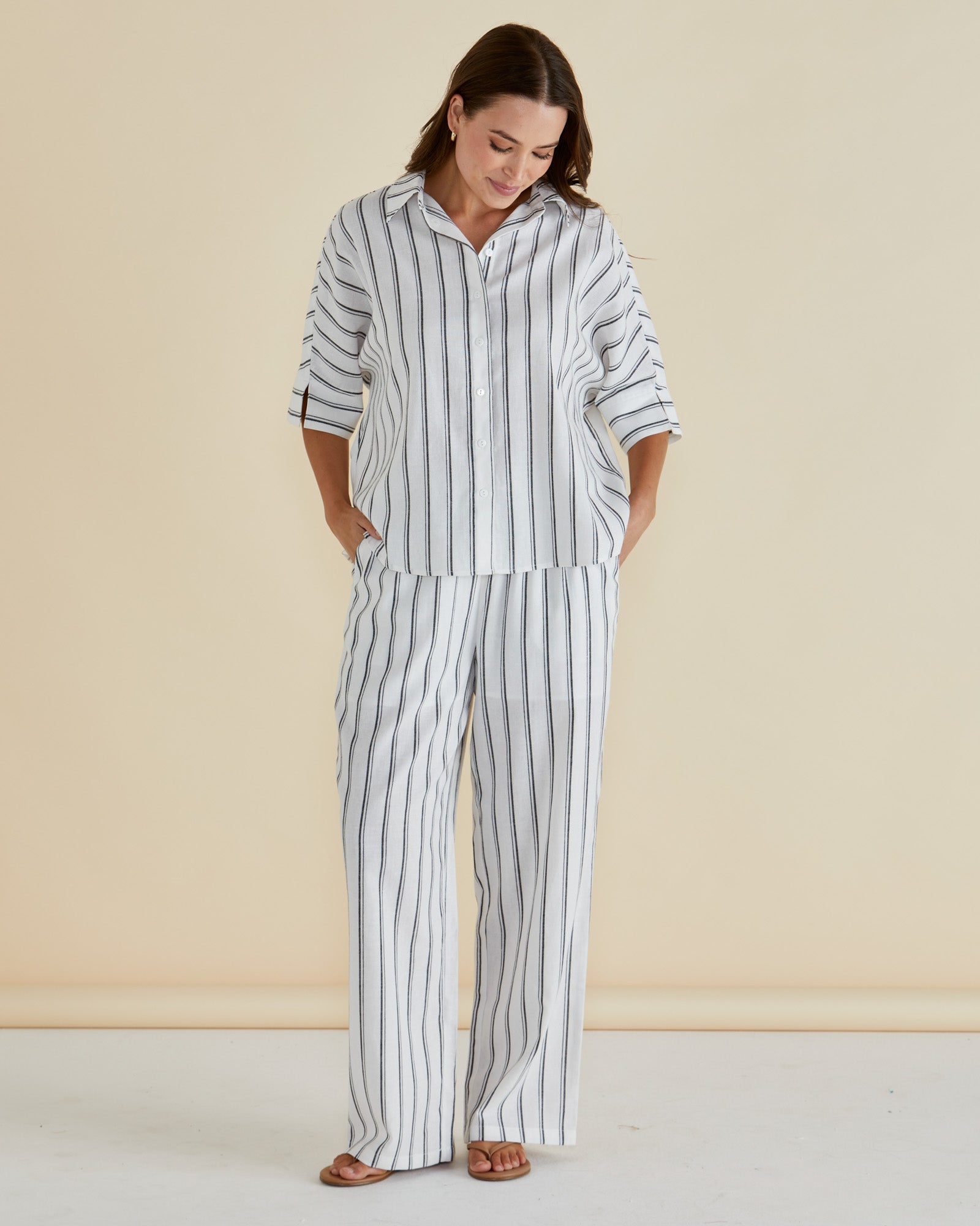 Lynwood Linen Shirt black/white stripe