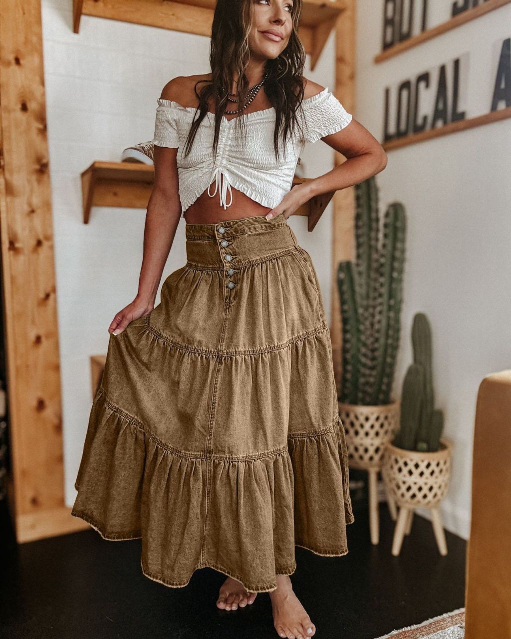 Rachel Denim Skirt Camel