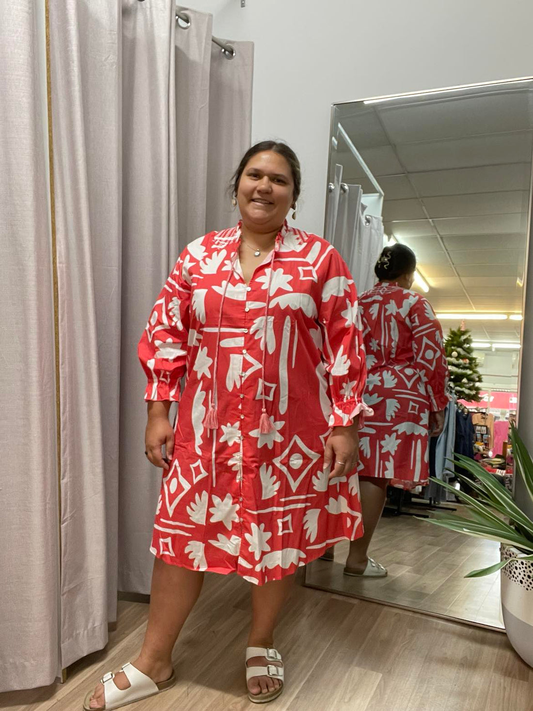 Moma Button Dress coral/ivory