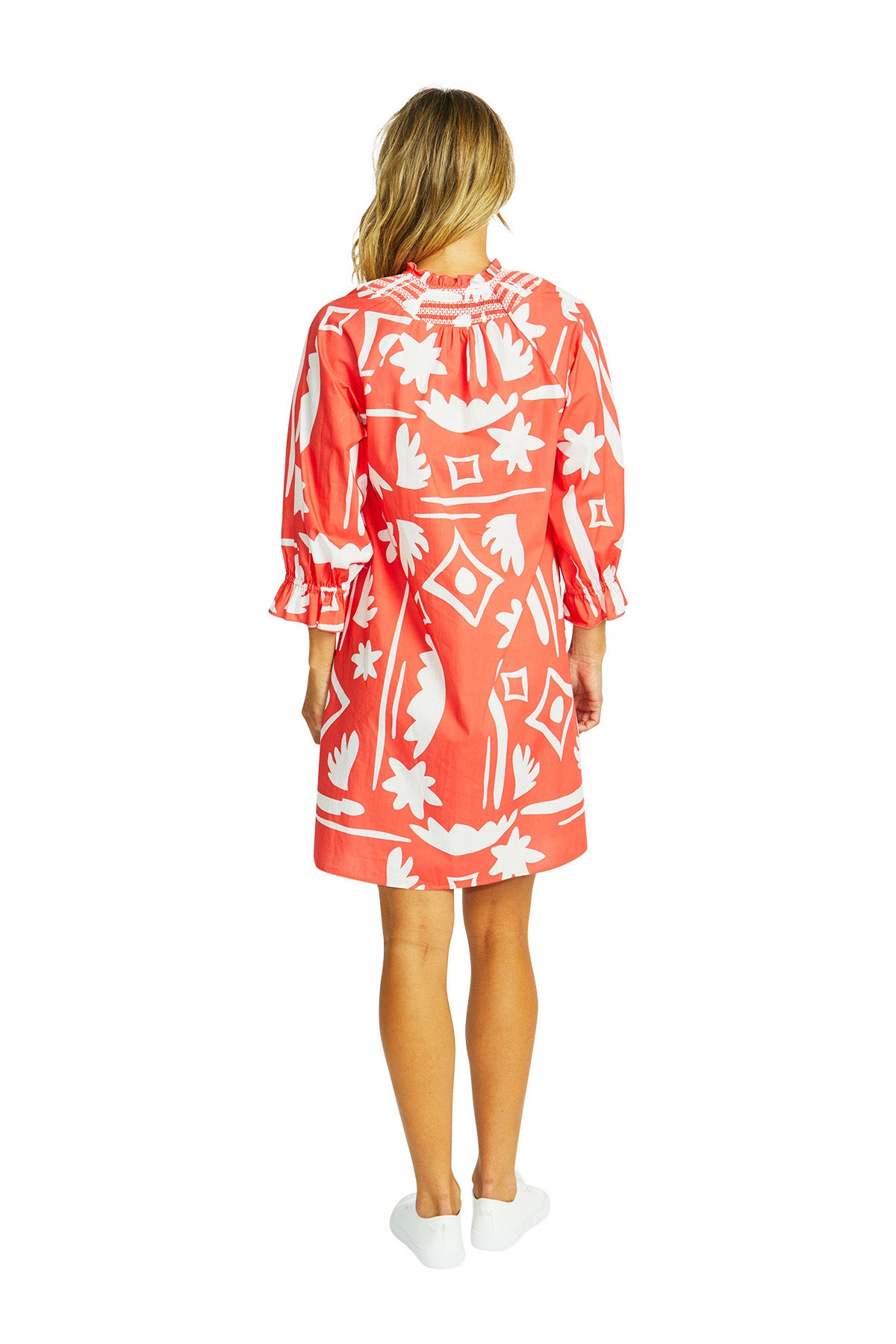 Moma Button Dress coral/ivory