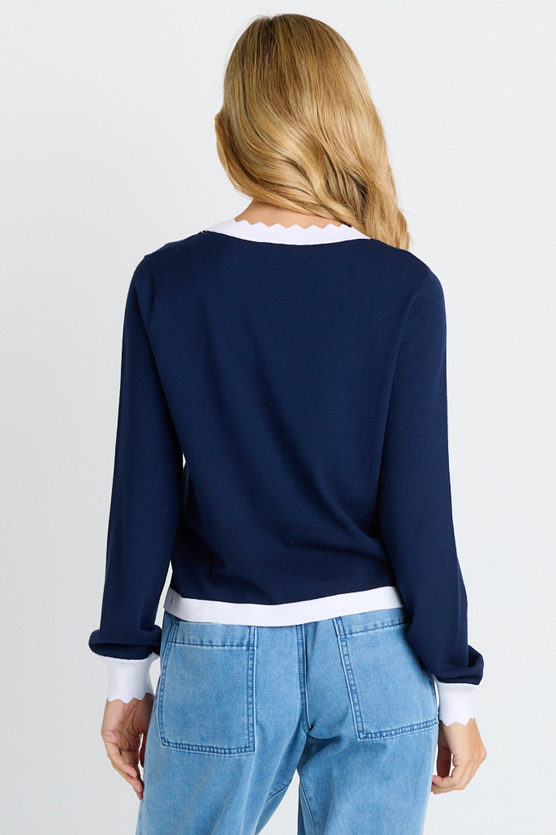 Scallop knit sweater- Navy