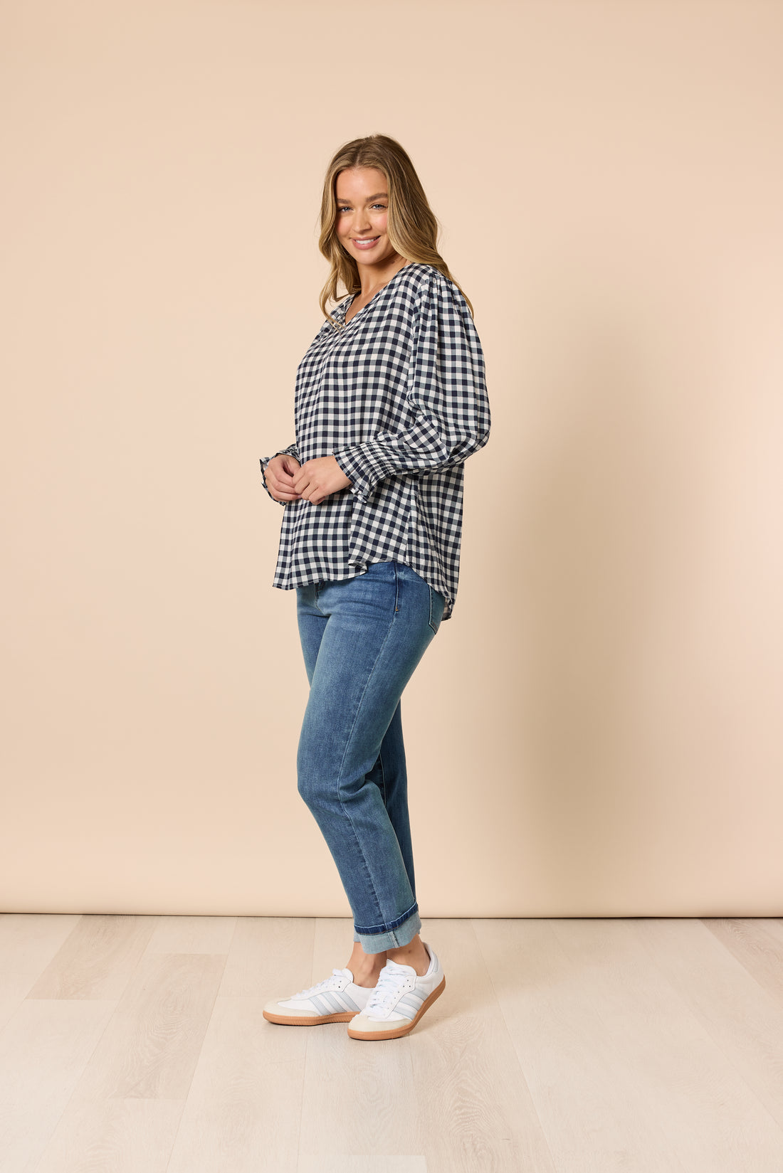Gingham Check Top Navy/Ivory