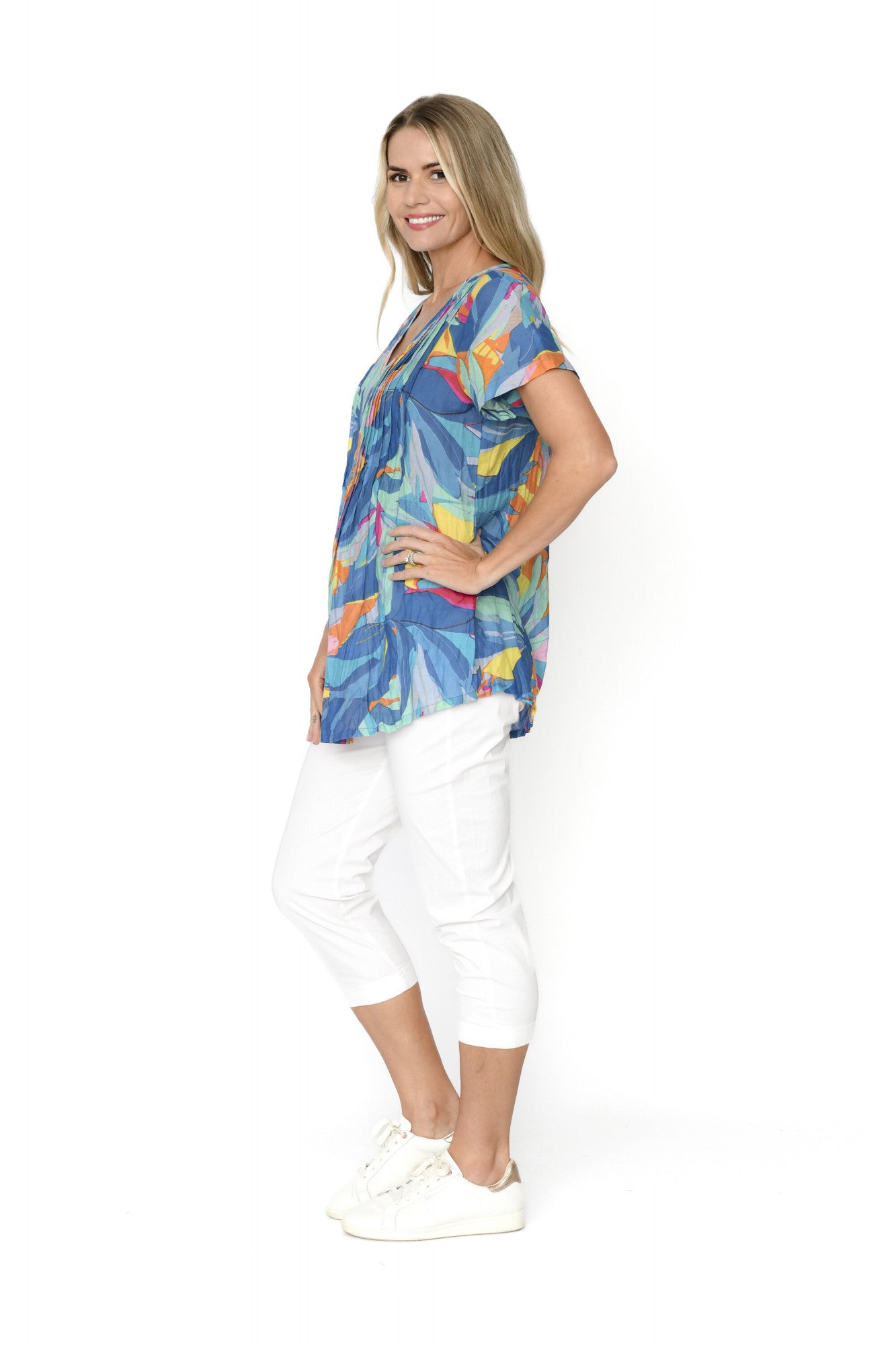 Kayla cotton blouse short sleeve (brtleaves1)