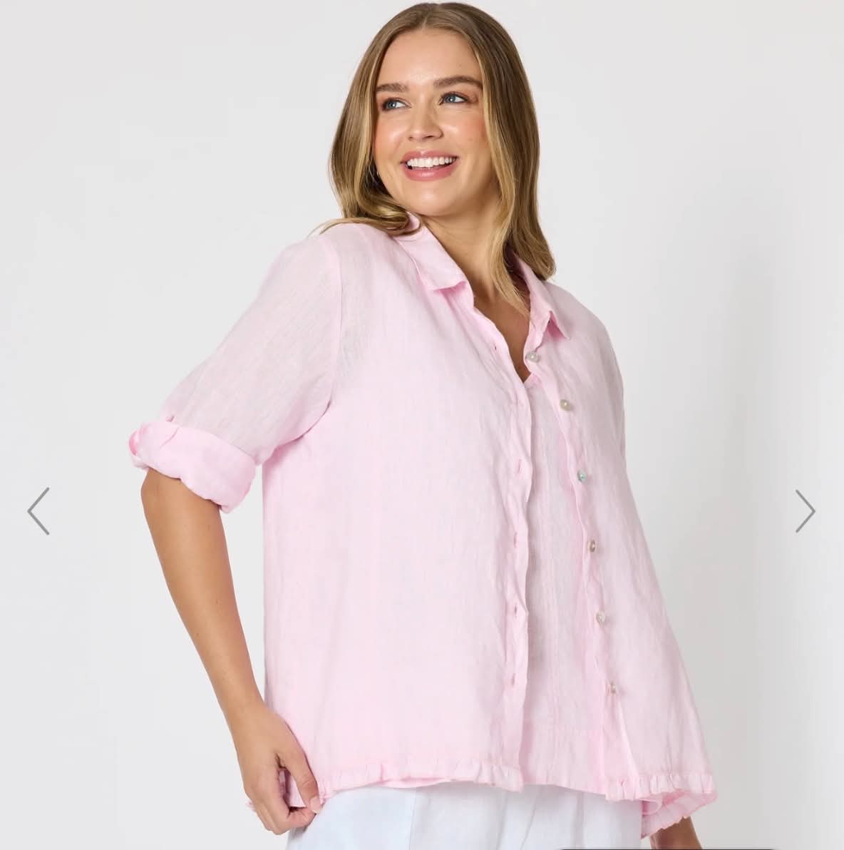 Milly Ruffle Hem Shirt - pale pink