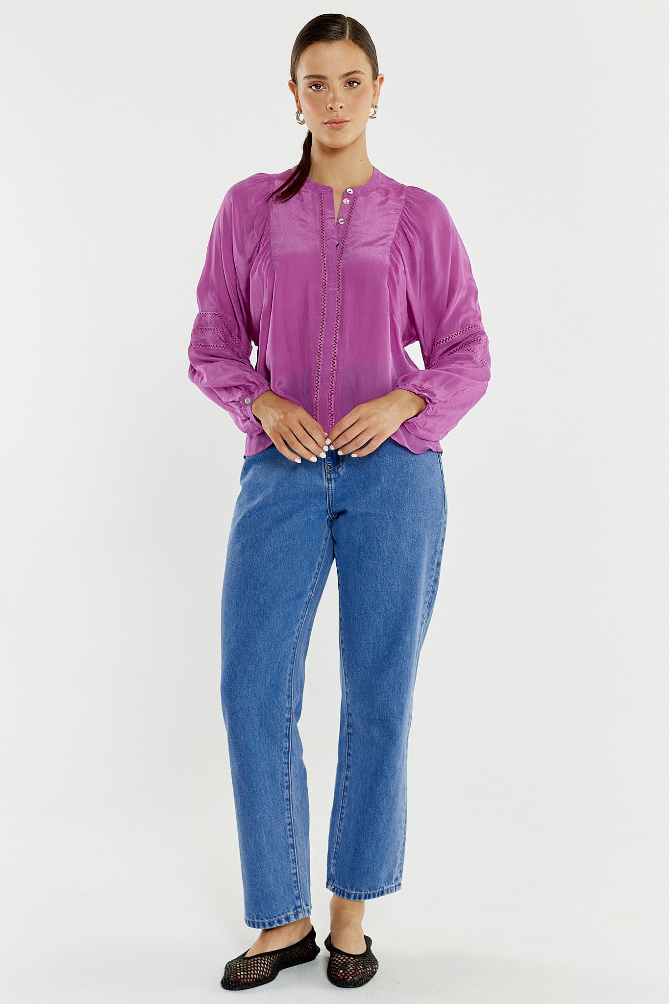 Nic Trim Blouse Fuschia