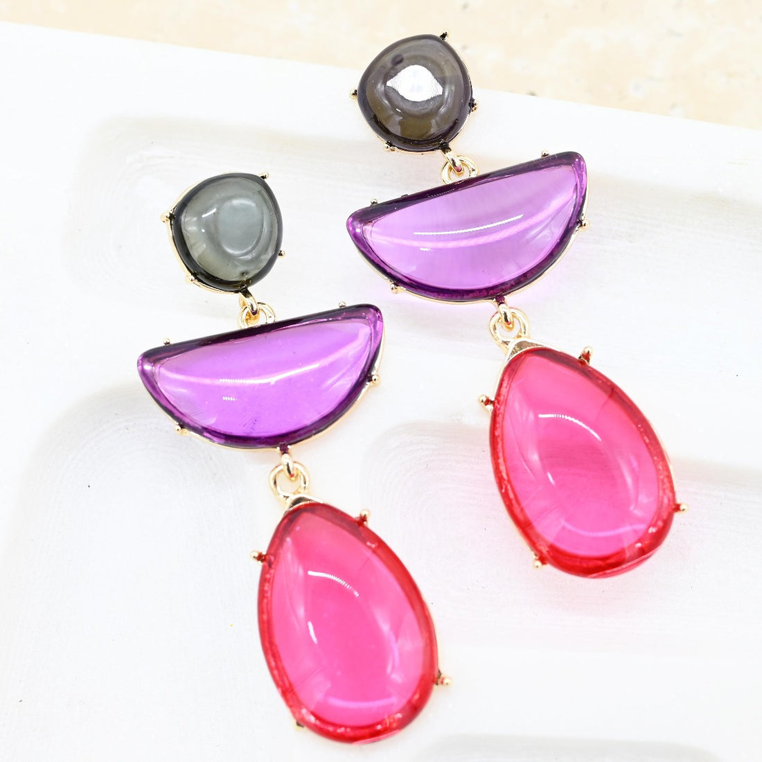 Grey Purple Pink Gem Earring