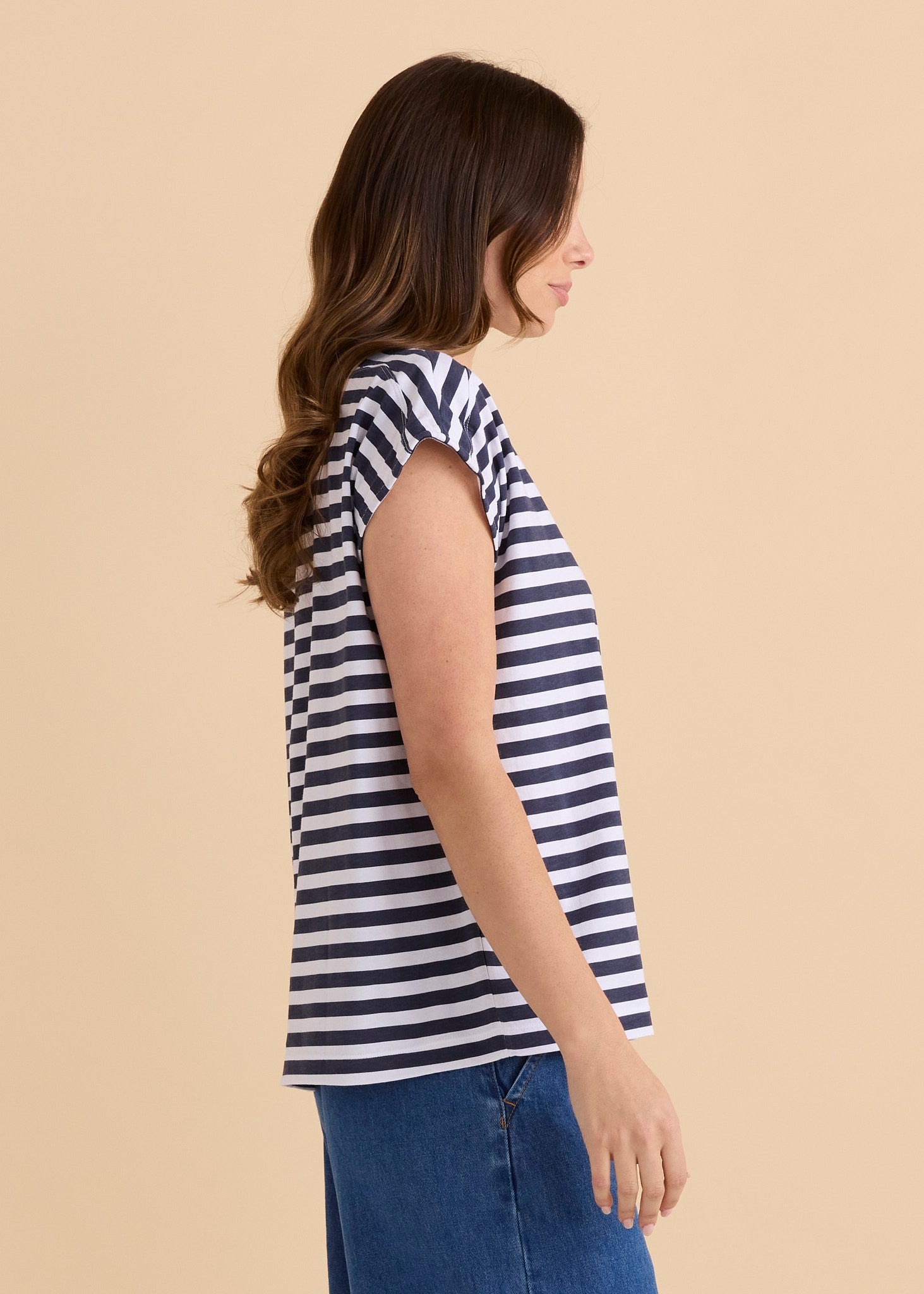 Beth Boat Neck Tee Navy Stripe