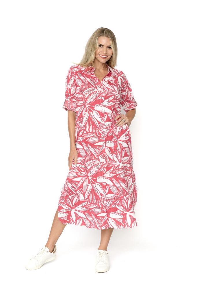 Sofia Shirt Dress (Tribal Coral)