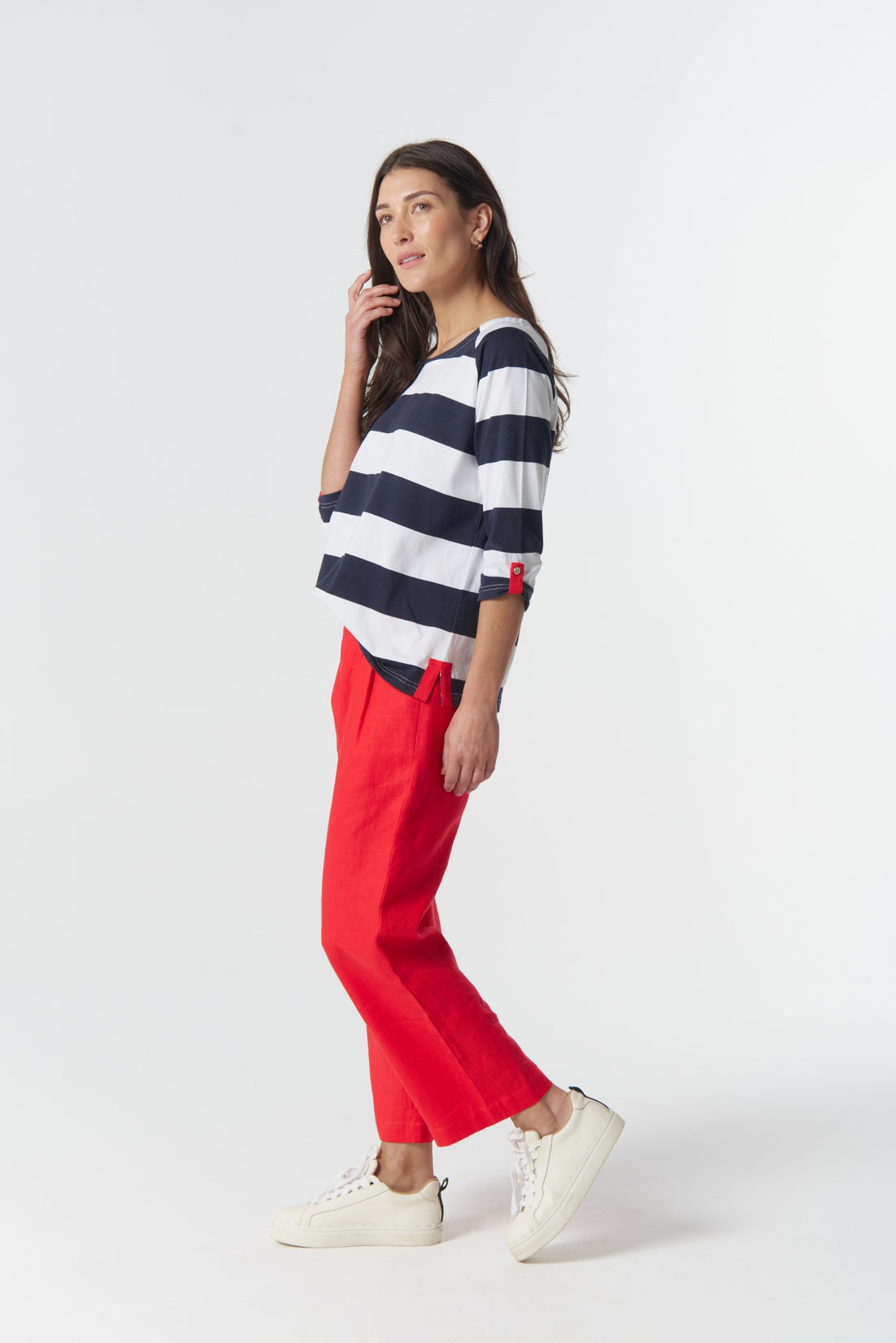 Track 3/4 sleeve cotton jersey top navy/white