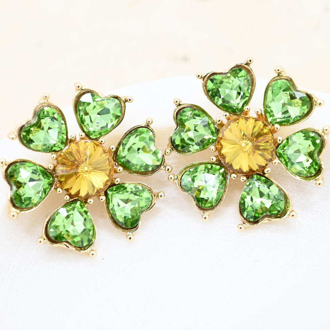 Green Yellow Flower Gem Earring