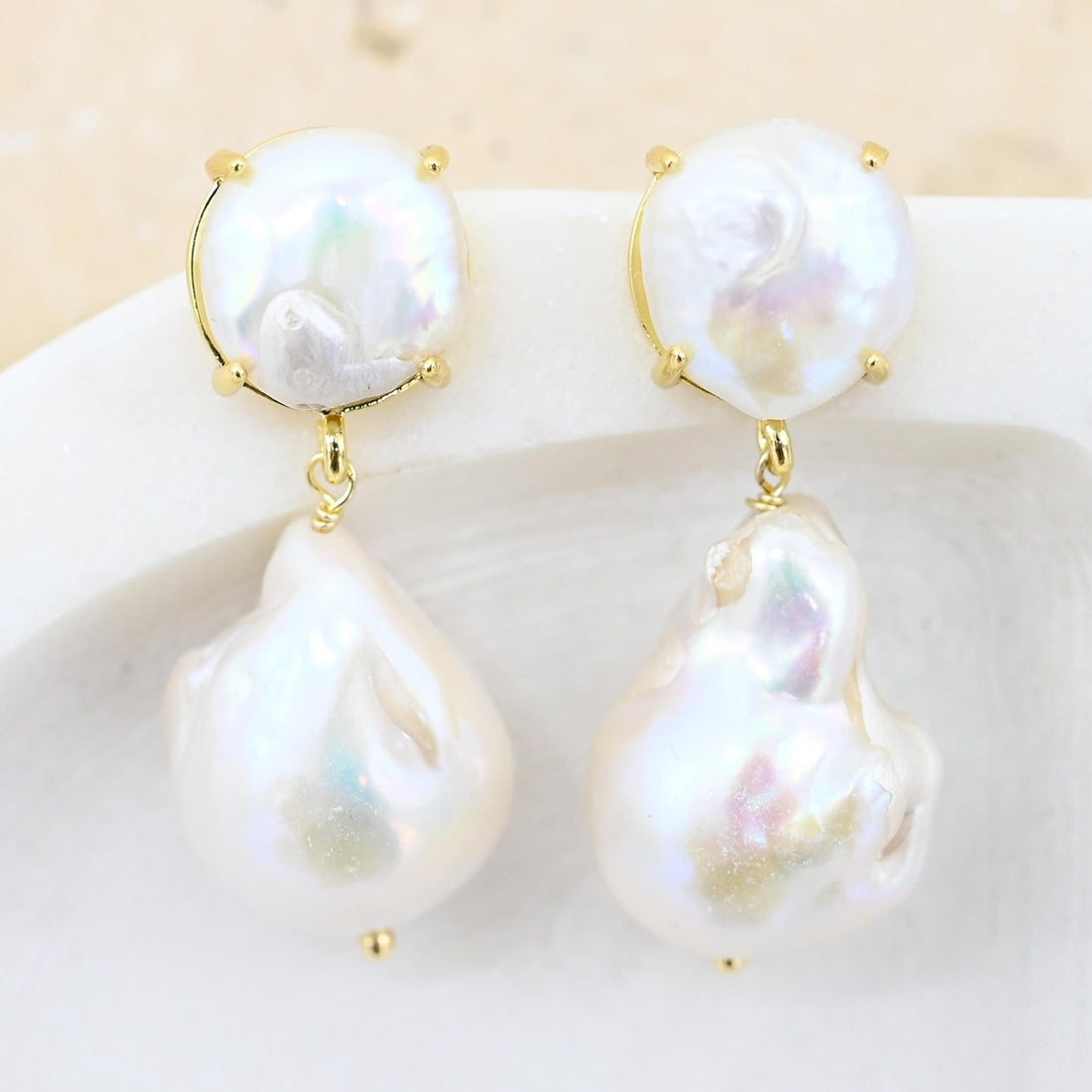 Double Pearl Drop Earring