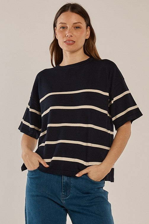 Bailey Boxy Top Navy/Cream