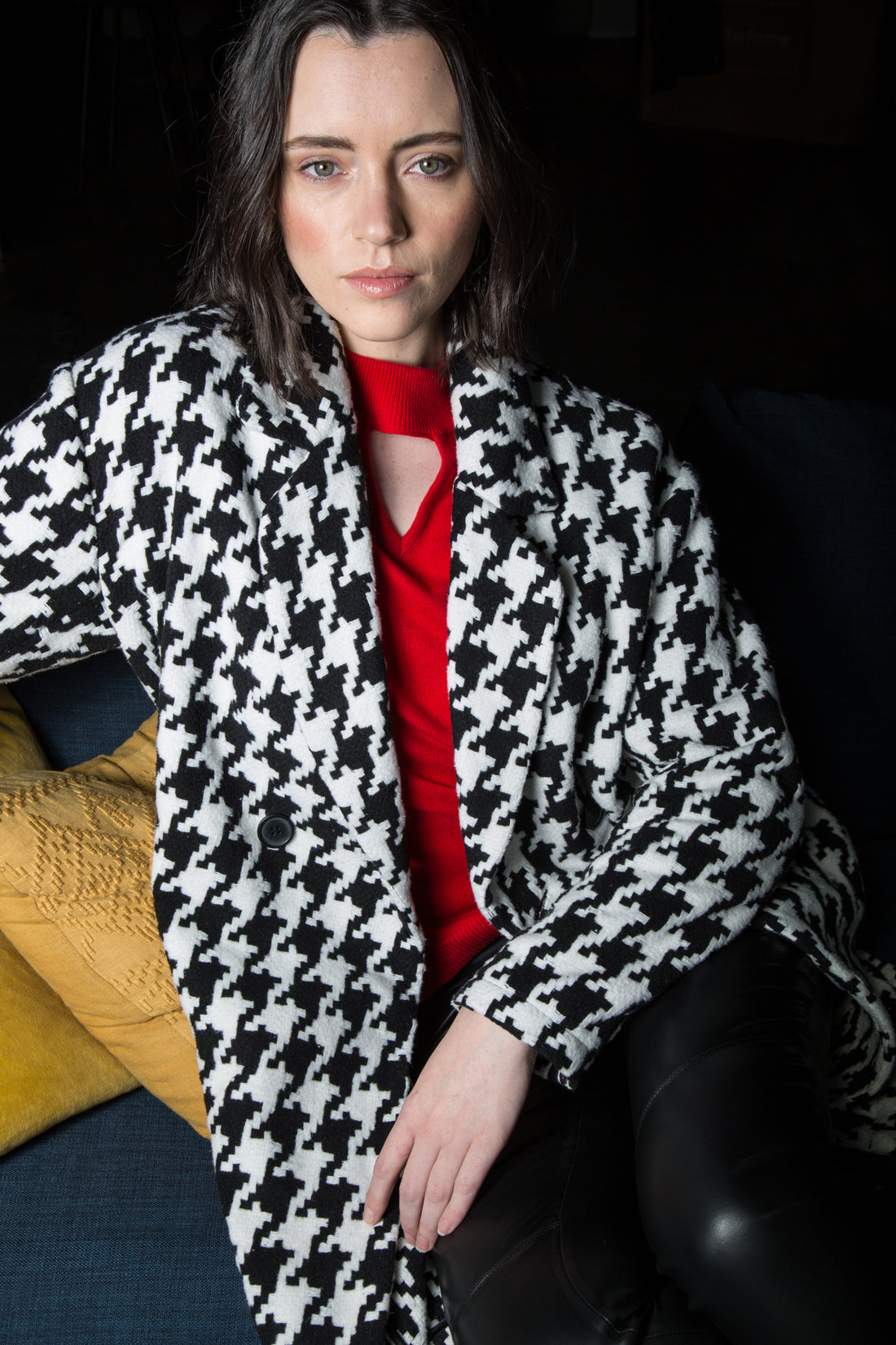 Houndstooth cardigan BLACK/OAT p545066