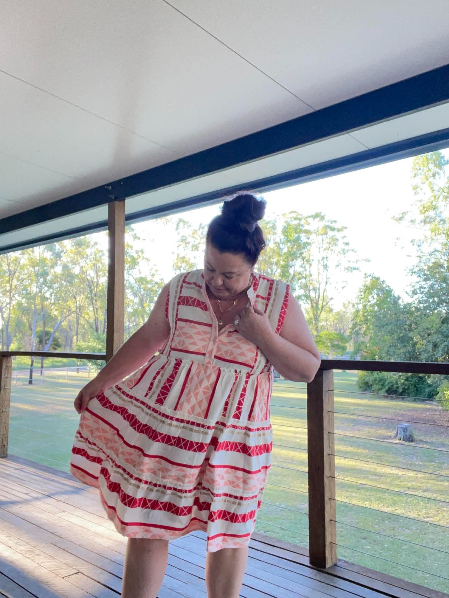 Red and Pink Jacquard Dress