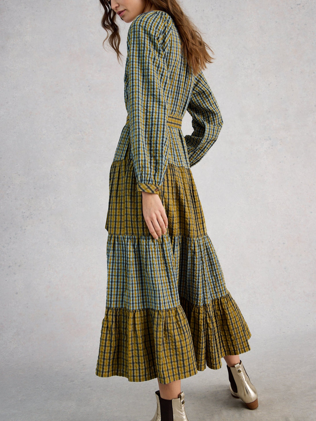 Clementine Check Midi Dress - green multi