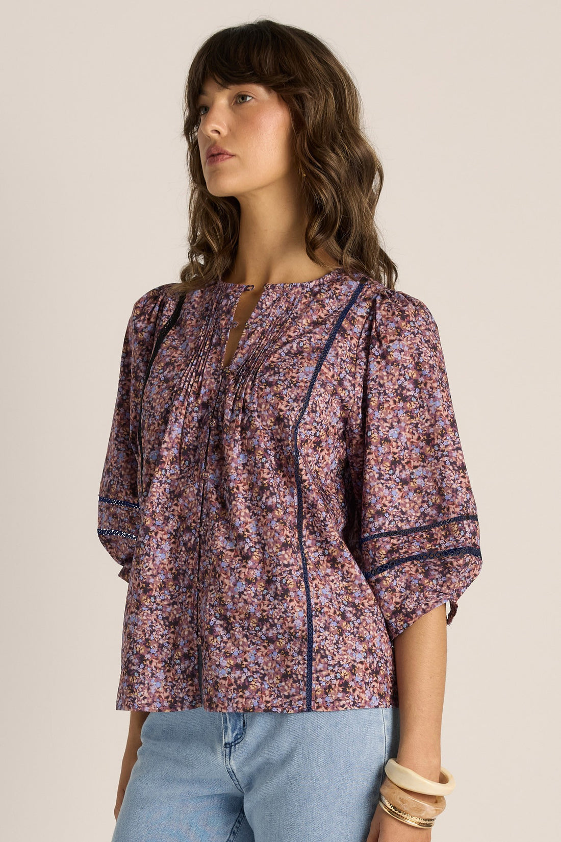 Alaia Print Lace Insert Blouse - ditzy