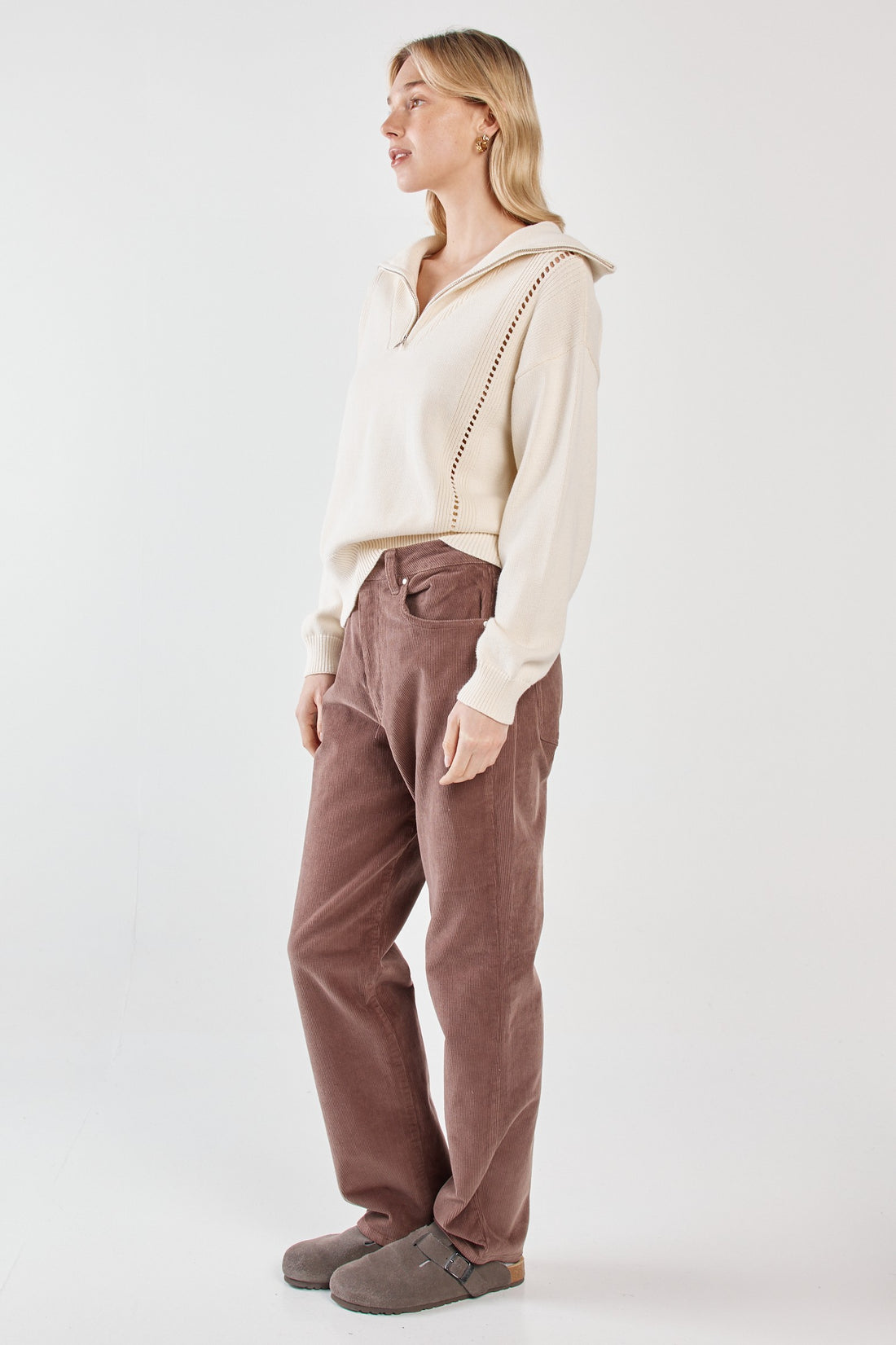 Esti Pointelle Zip-up Knit cream