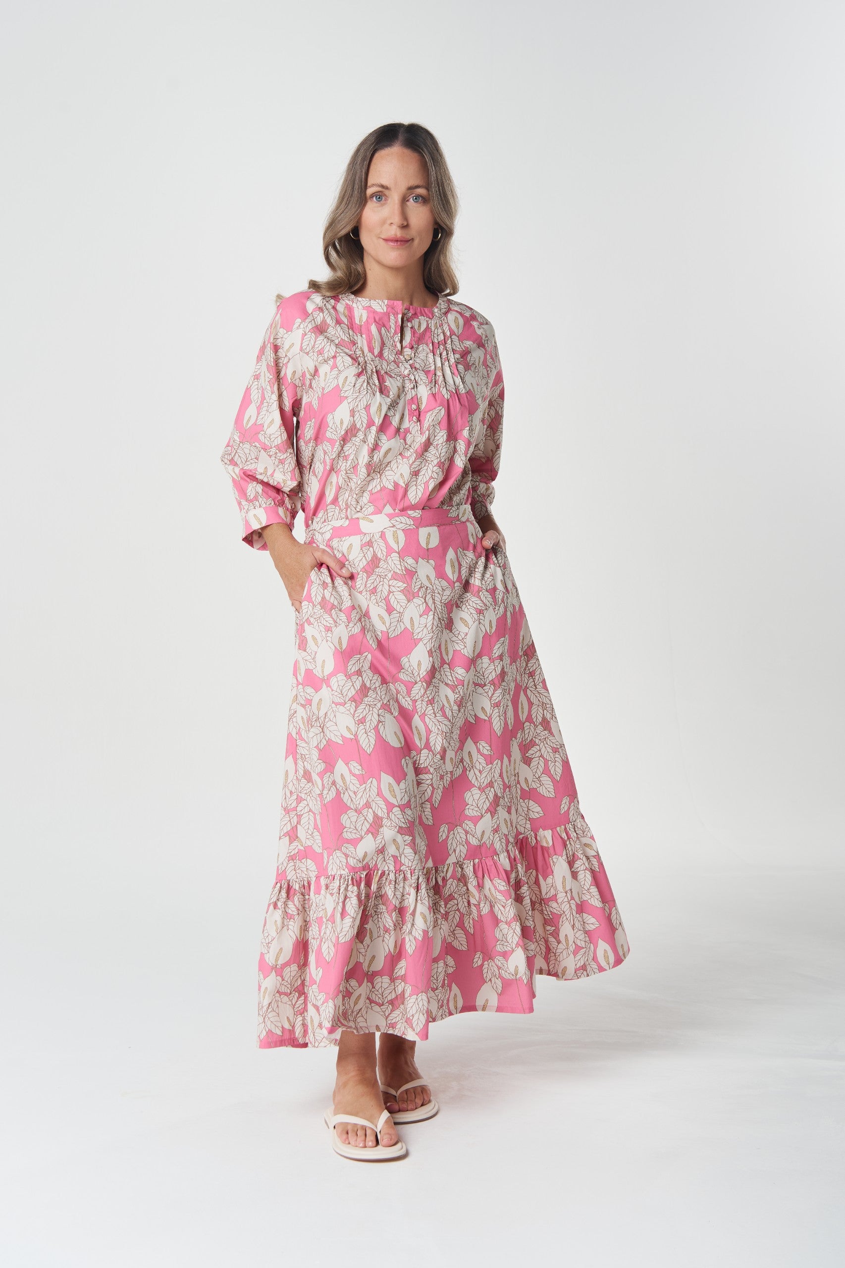 Coastal Cotton Skirt - flamingo flower