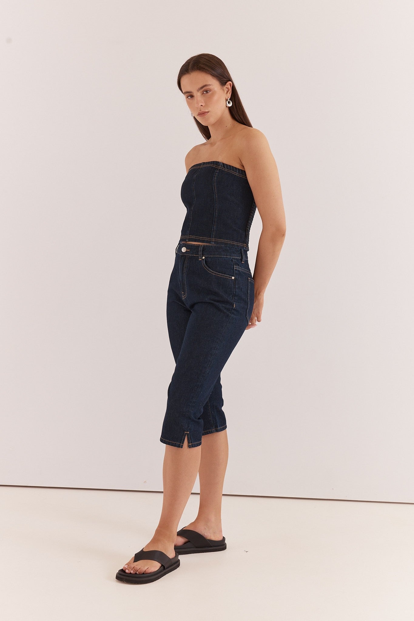 Lela Denim Pedal Pushers - navy