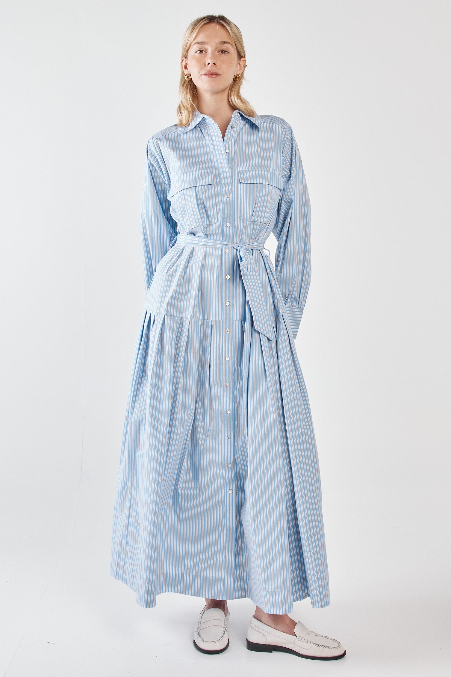 Christa striped shirt dress blue/choc
