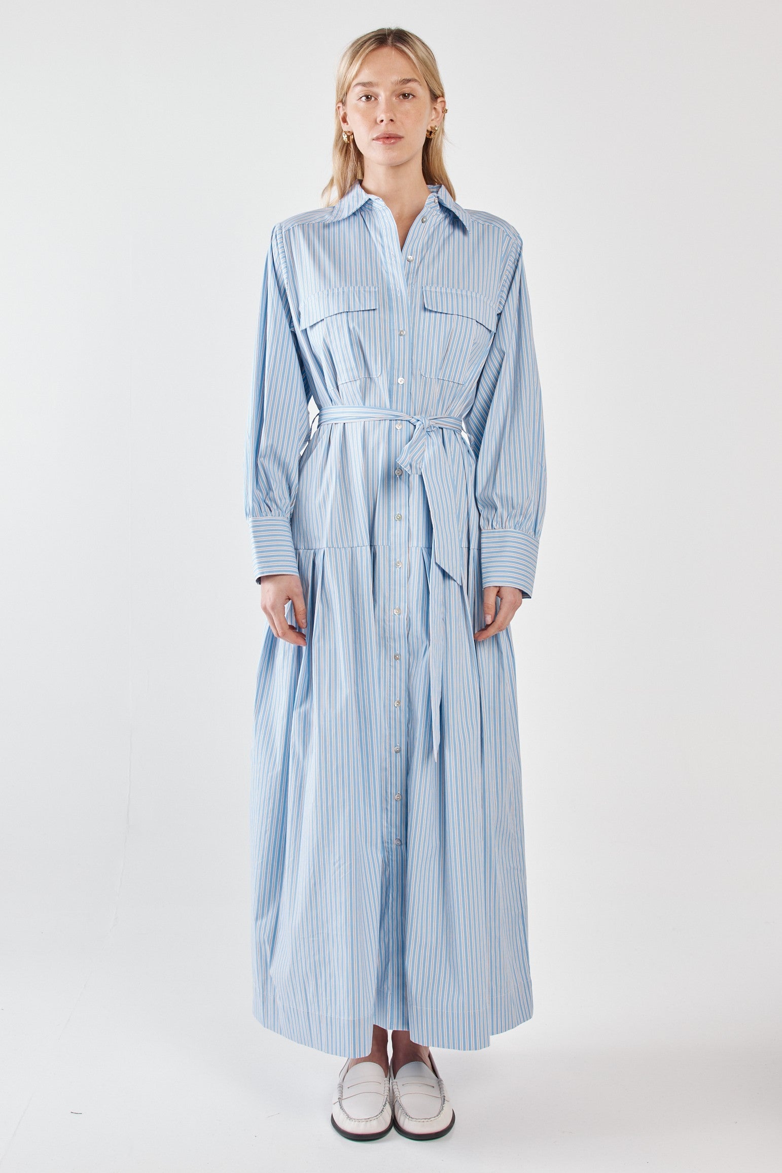 Christa striped shirt dress blue/choc