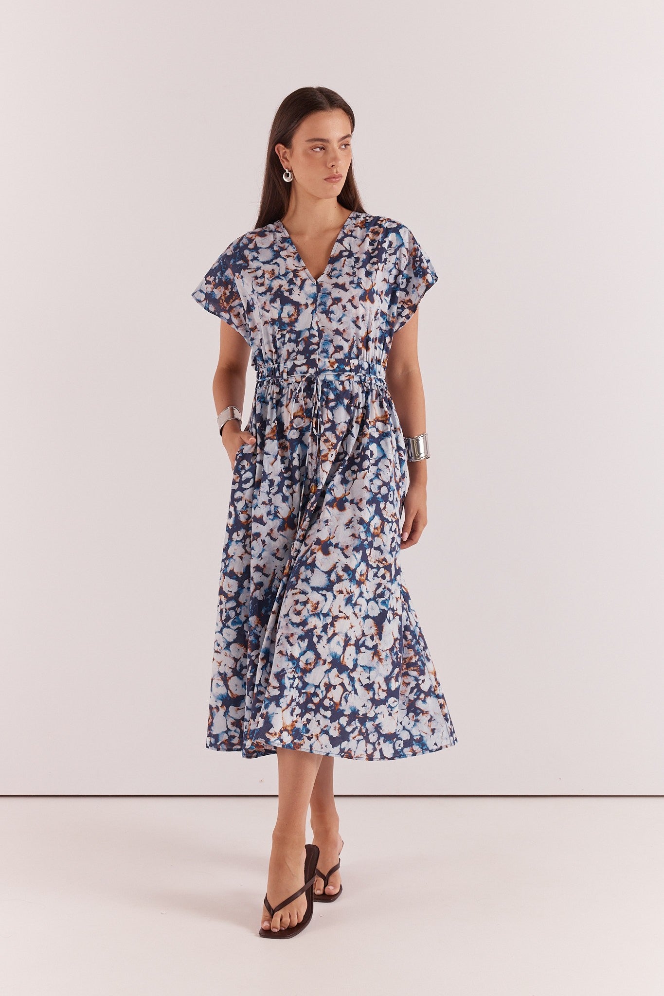 Nazalia Tie Waist Dress - violet floral