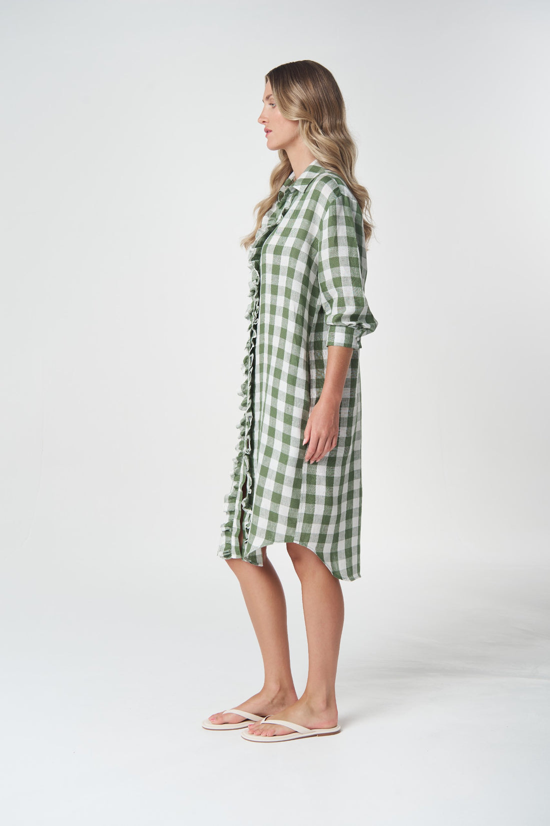 Beach Days Frill Gingham Dress - Cedar Green