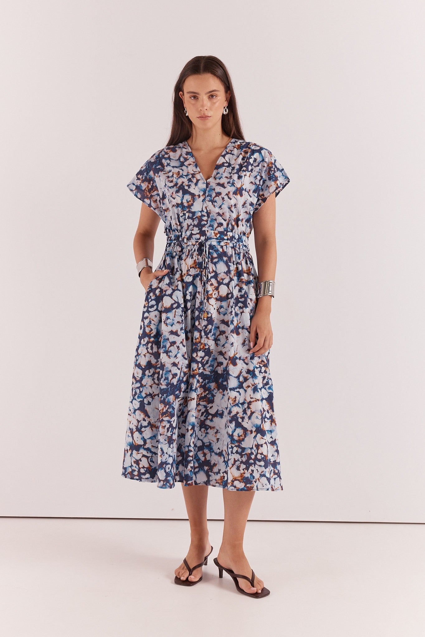 Nazalia Tie Waist Dress - violet floral