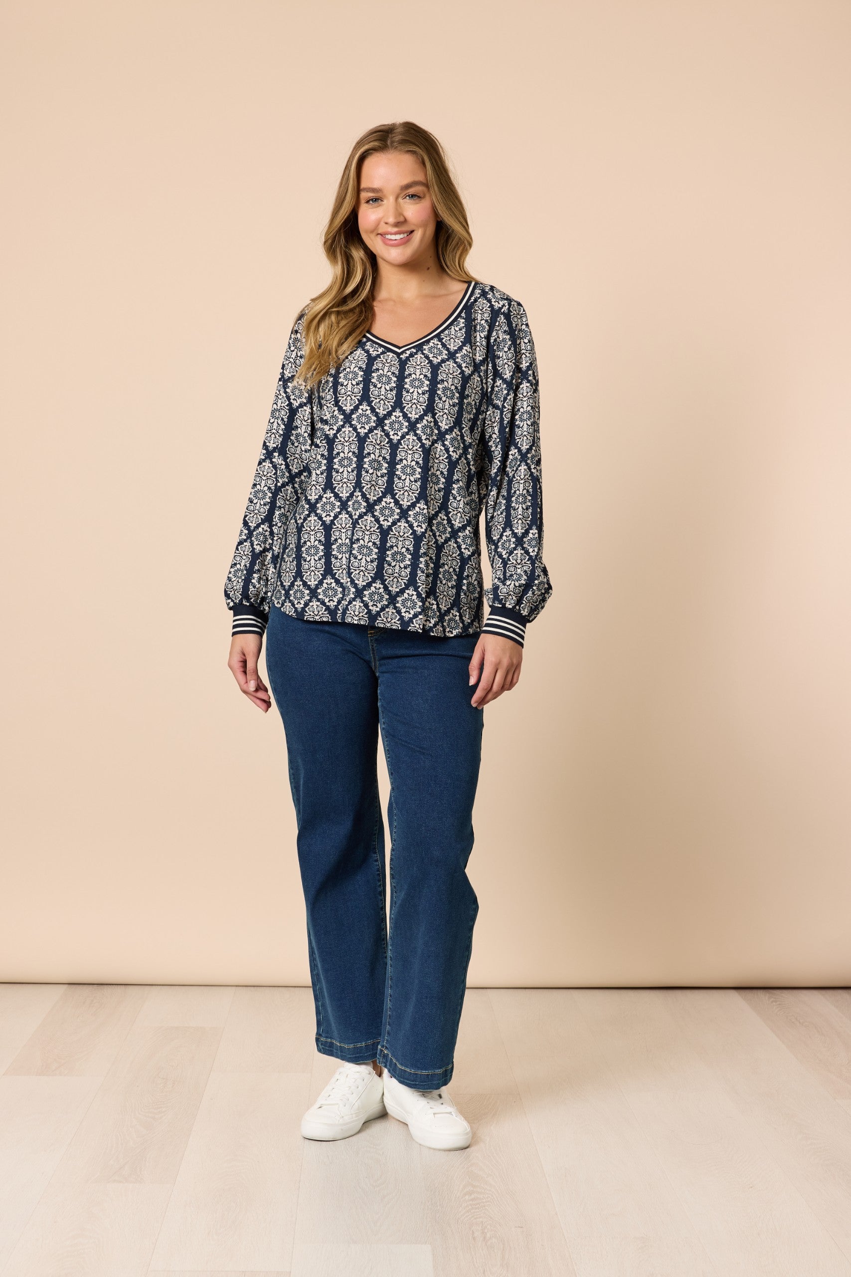 Lola Print Top Navy/White