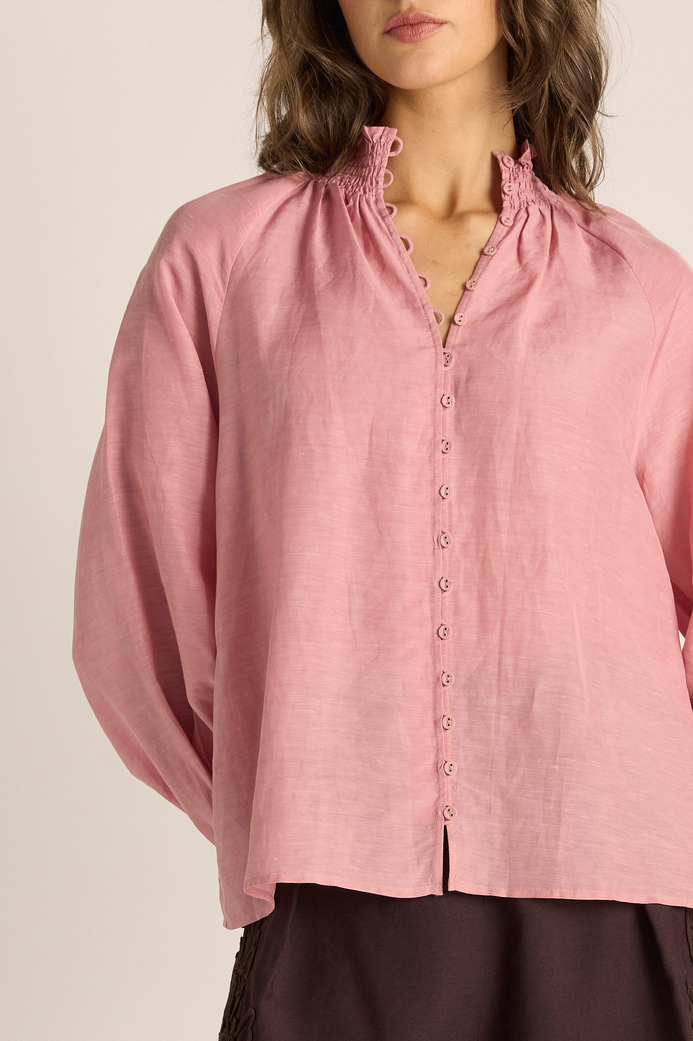 Lani Shirred Blouse - dusty rose
