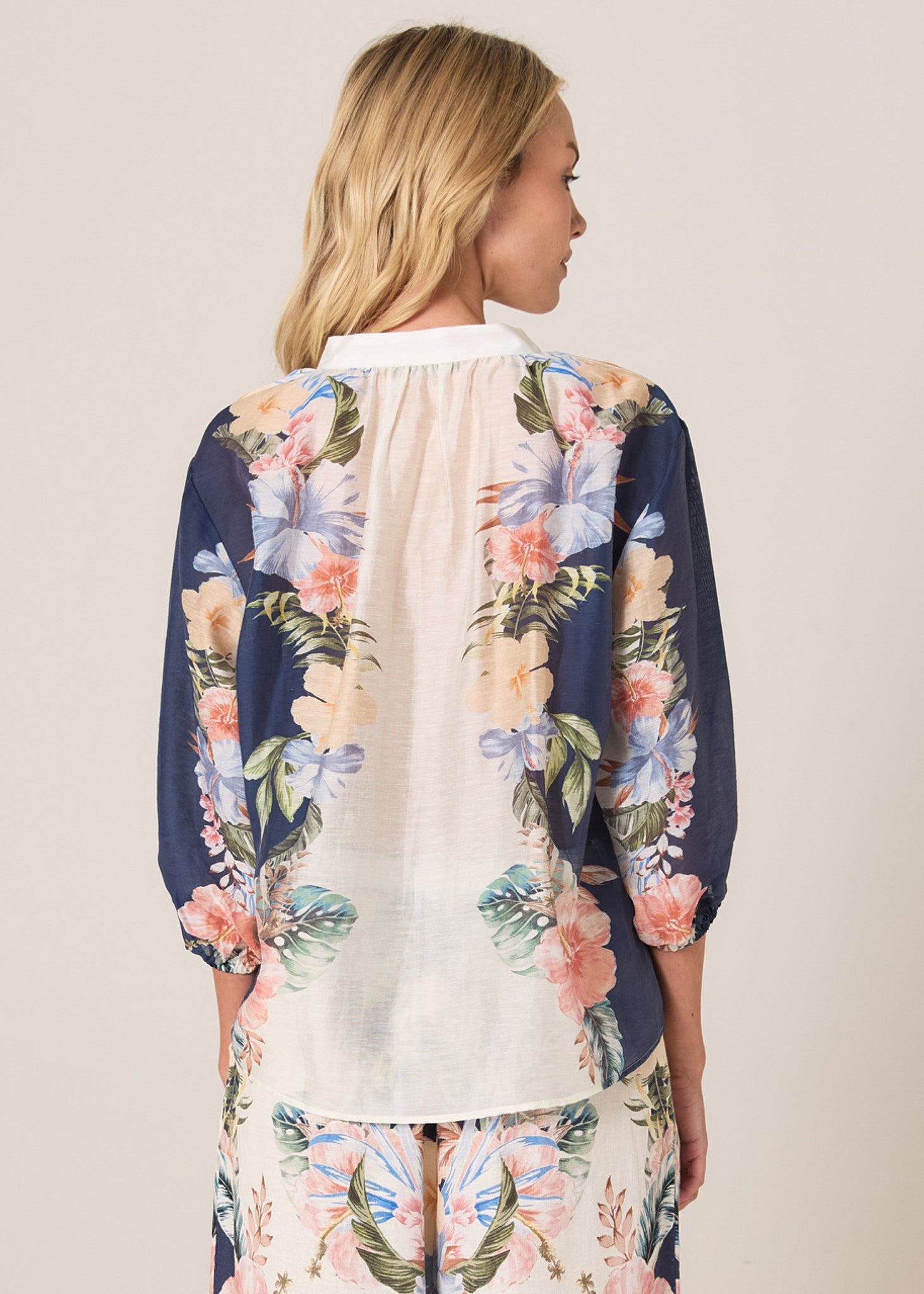 Solara Split Neck Blouse Navy