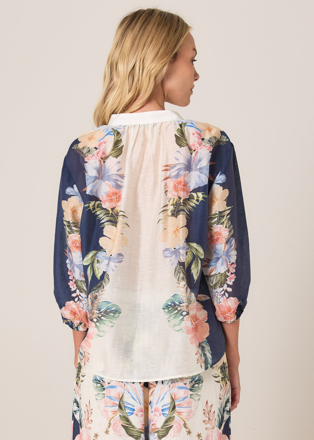 Solara Split Neck Blouse Navy