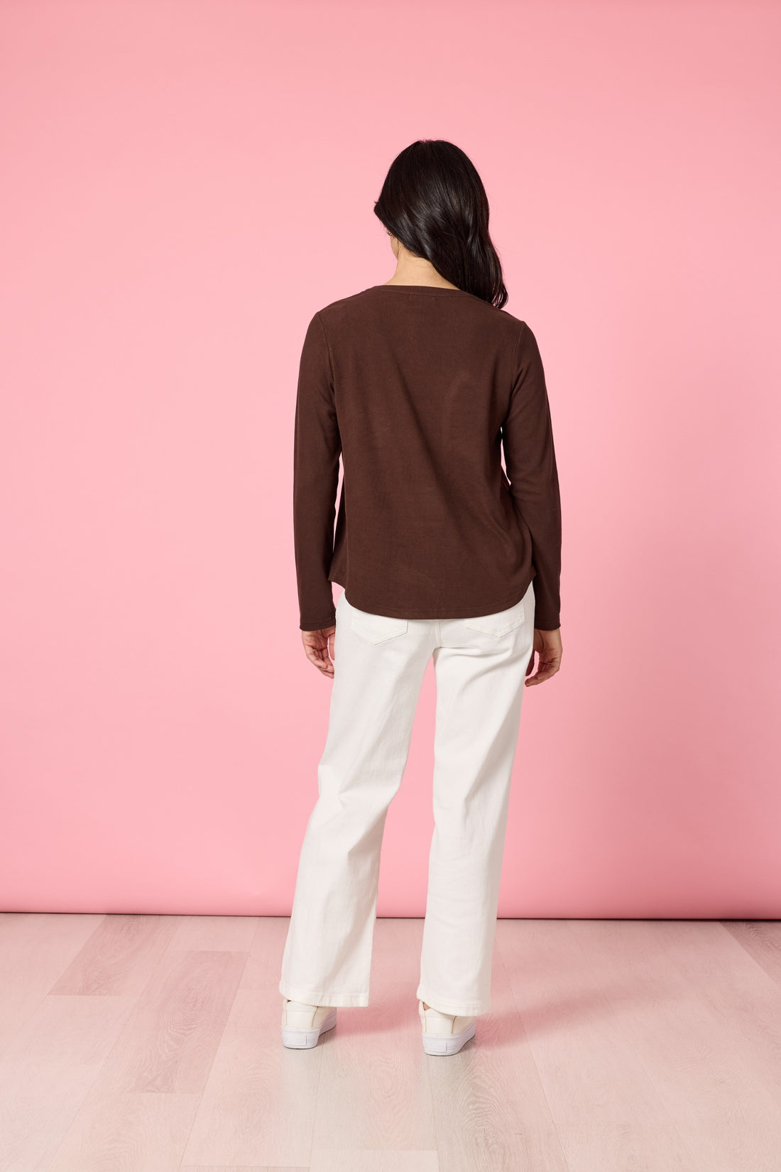 Brushed Cotton Crew Neck Tee- coffee