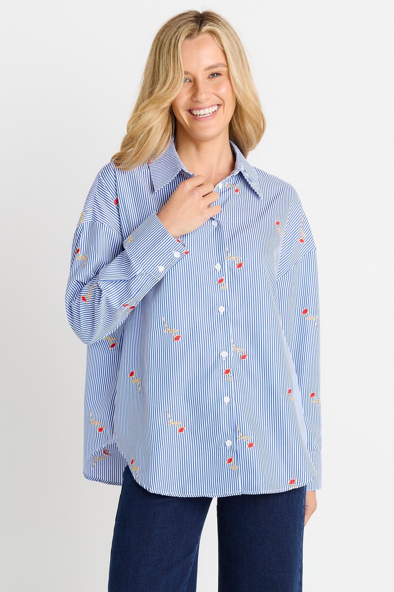 Sage Shirt- Rose stripe