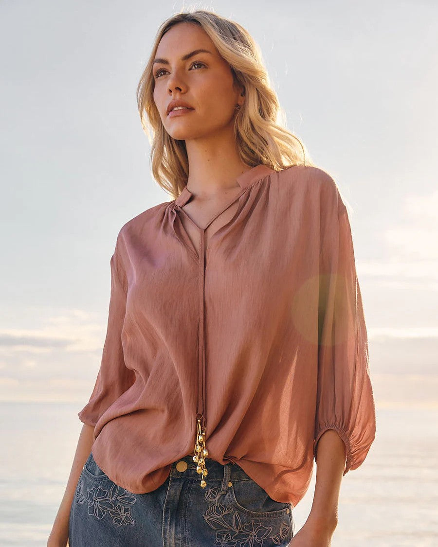 Shae Split Neck Blouse Terracotta