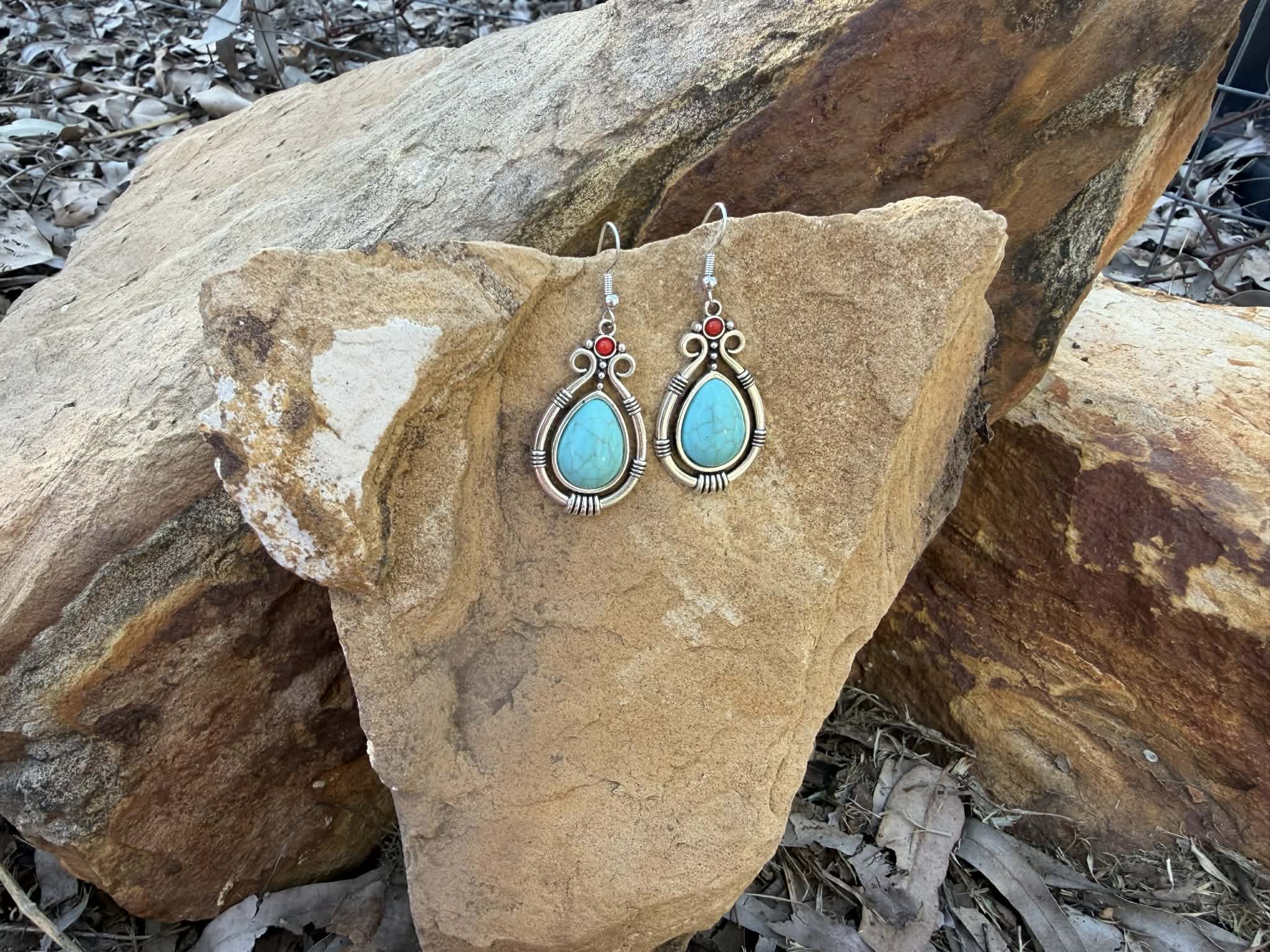 Turquoise Ember Earring Tassel drop Dangle