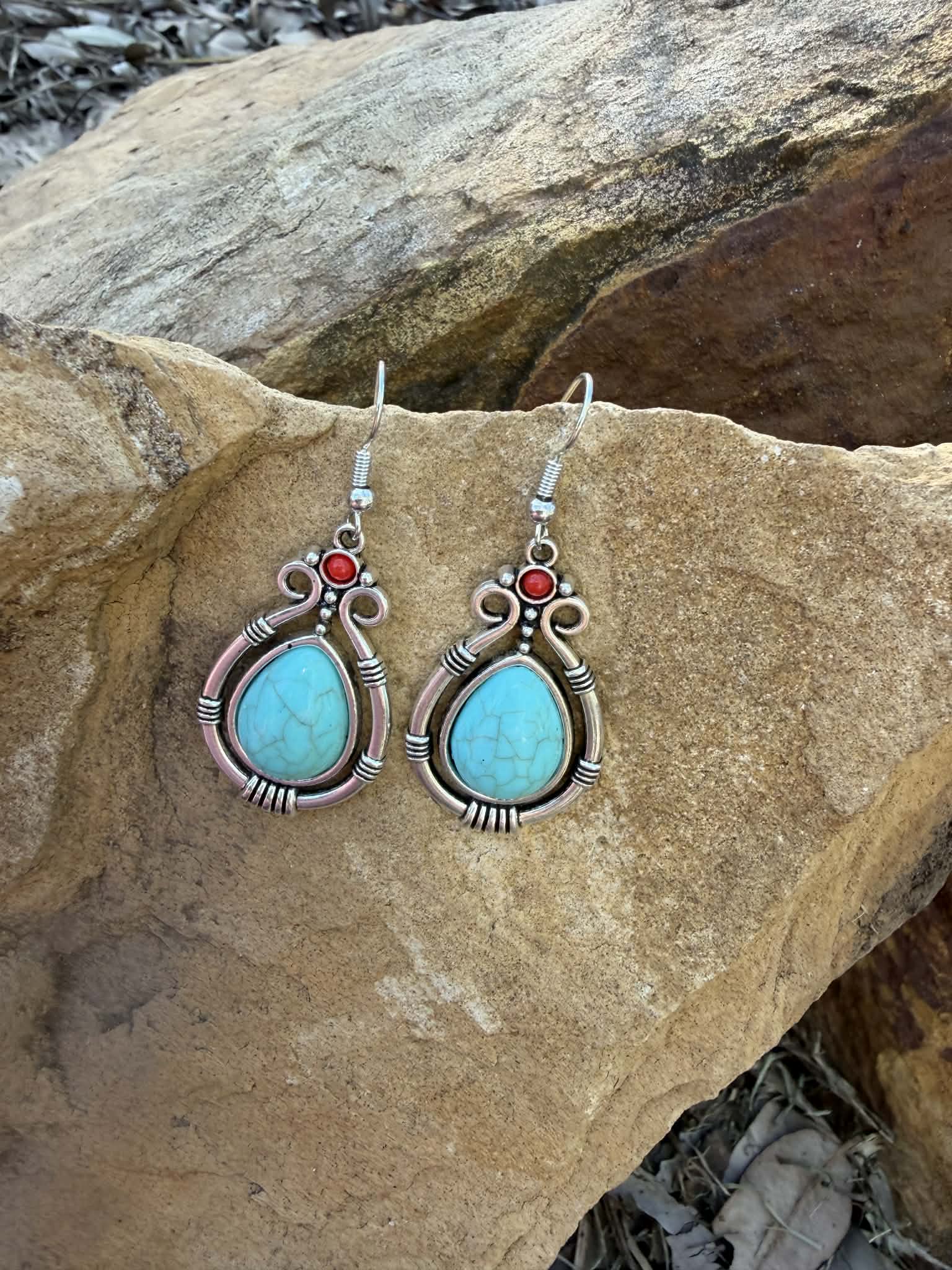 Turquoise Ember Earring Tassel drop Dangle