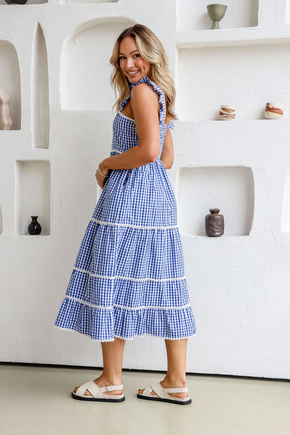 Blueberry gingham cotton dress