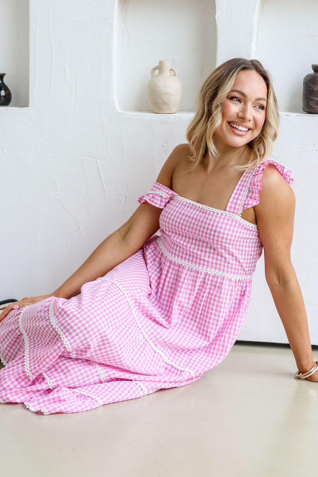 Pink Lemonade gingham cotton dress