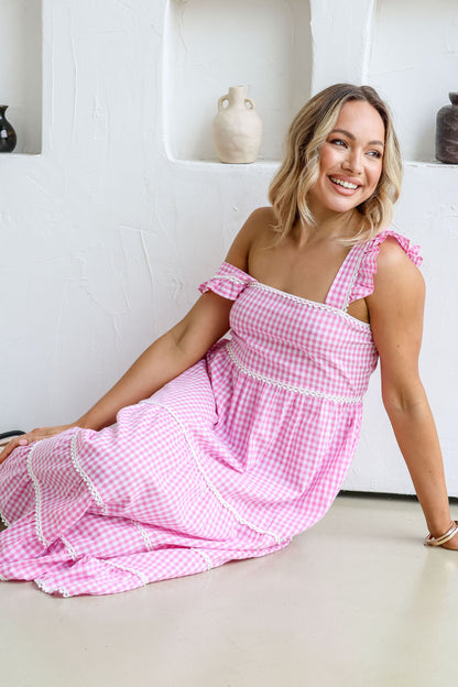 Pink Lemonade gingham cotton dress