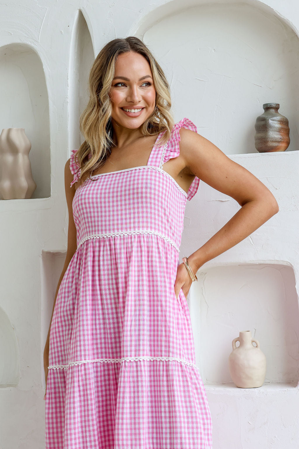 Pink Lemonade gingham cotton dress