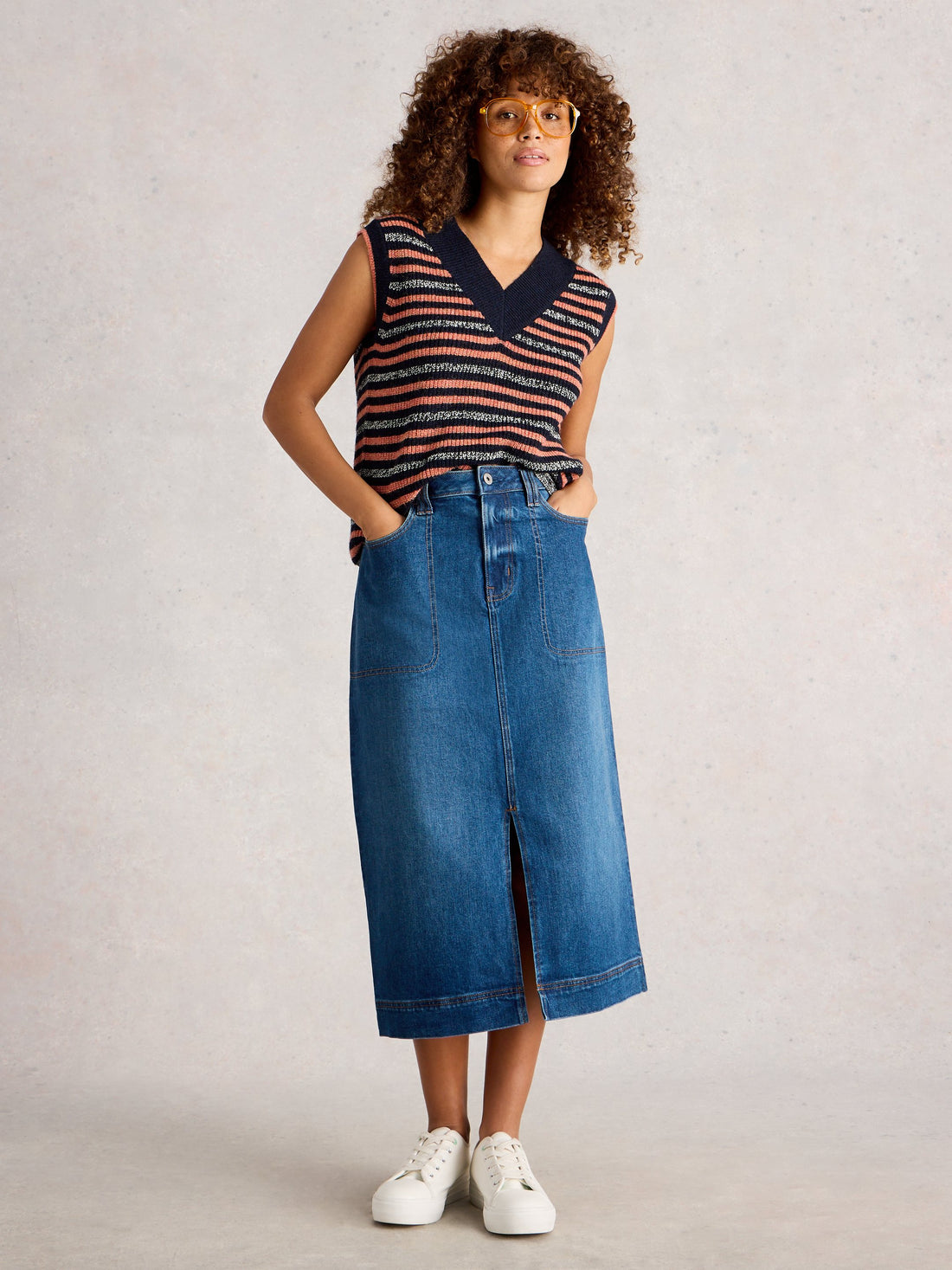 Tia Denim Midi Skirt - mid blue