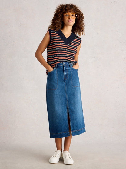 Tia Denim Midi Skirt - mid blue
